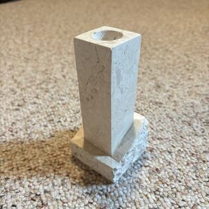 Renoir Designs Travertine Candlestick Holder Cream Marble Stone 6.5”